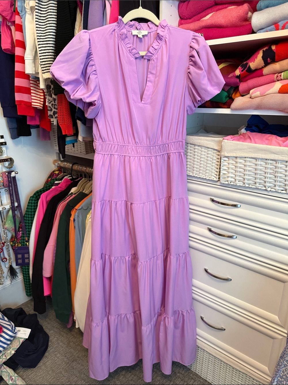 entro Lilac Tiered Maxi Dress with Puff Sleeves